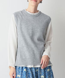 かのこ編み再生ポリエステルニット2wayベスト　(グレー)