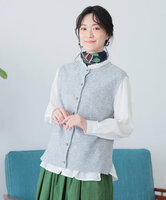 かのこ編み再生ポリエステルニット2wayベスト　(グレー)