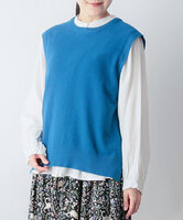 かのこ編み再生ポリエステルニット2wayベスト　(ブルー)