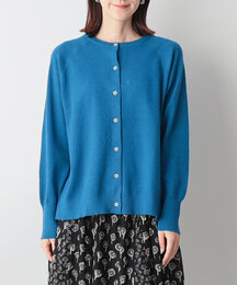 かのこ編み再生ポリエステルニット2wayカーディガン　(ブルー)