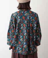 ブーケプリントコットンコーデュロイブラウス　(ブルー)
