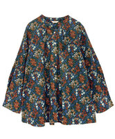 ブーケプリントコットンコーデュロイブラウス　(ブルー)