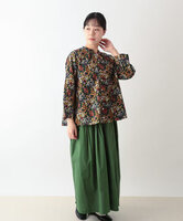 ブーケプリントコットンコーデュロイブラウス　(イエロー)