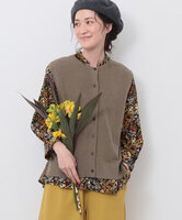 ブーケプリントコットンコーデュロイブラウス　(イエロー)