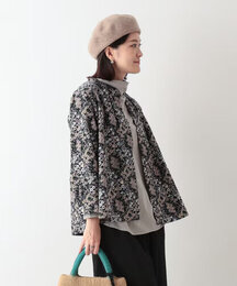 ブーケプリントコットンコーデュロイブラウス　(ブラック)