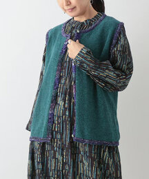 絣モールパイピング前開きベスト 日本製