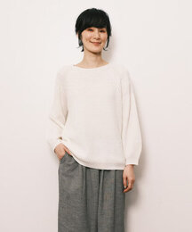 ホールガーメント ニットパフ袖・プルオーバー 日本製　(アイボリー)