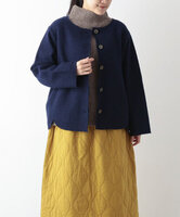 ほっこり縮絨ウールカーディガン　(ネイビー)