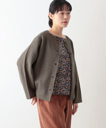 ほっこり縮絨ウールカーディガン　(カーキ)