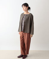 ほっこり縮絨ウールカーディガン　(カーキ)