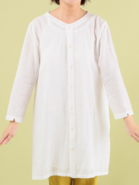 スラブコットンリネン 2Wayチュニック (ホワイト)