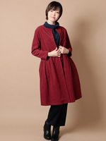 コーデュロイ サイドギャザーコートワンピース (レッド)