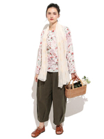 ソリッドカラーリネン　バイオウォッシュ加工・ワーキングパンツ (カーキ)