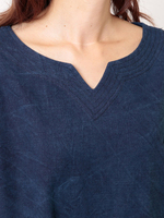 ストーンウォッシュ・クルタ衿チュニック (ネイビー)