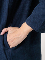 ストーンウォッシュ・クルタ衿チュニック (ネイビー)