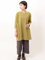 ストーンウォッシュ・クルタ衿チュニック (オリーブ)