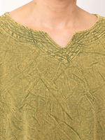 ストーンウォッシュ・クルタ衿チュニック (オリーブ)