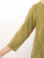 ストーンウォッシュ・クルタ衿チュニック (オリーブ)