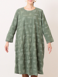 コットン四角エンボス・ドレス (グリーン)