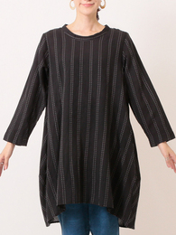 綿麻ドットラインドビー・コクーンチュニック (ブラック)