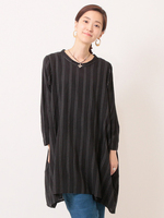 綿麻ドットラインドビー・コクーンチュニック (ブラック)