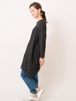 綿麻ドットラインドビー・コクーンチュニック (ブラック)