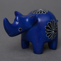 ソープストーン置物　ミニサイさん　ネイビー系　ミニ　Sサイズ　※柄アソート