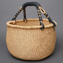 (ブルキナファソ)　半球マルシェバスケット　ブラックレザー　無地　(L)　No.15