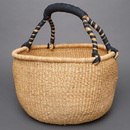 (ブルキナファソ)　半球マルシェバスケット　ブラックレザー　無地　(L)　No.16