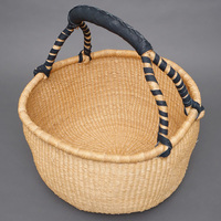 (ブルキナファソ)　半球マルシェバスケット　ブラックレザー　無地　(L)　No.16