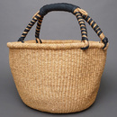 (ブルキナファソ)　半球マルシェバスケット　ブラックレザー　無地　(L)　No.18