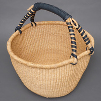 (ブルキナファソ)　半球マルシェバスケット　ブラックレザー　無地　(L)　No.18