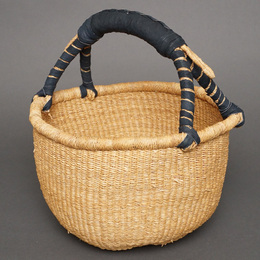 (ブルキナファソ)　半球マルシェバスケット　ブラックレザー　無地　(M)　No.12