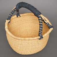 (ブルキナファソ)　半球マルシェバスケット　ブラックレザー　無地　(M)　No.12