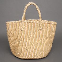 (ケニア)　サイザルバッグ　アクリル柄編み　10インチ　(ホワイトXベージュ)　No.3