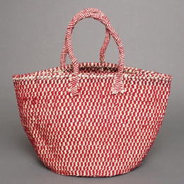 (ケニア)　サイザルバッグ　アクリル柄編み　10インチ　(ホワイト x 臙脂)　No.4