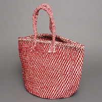 (ケニア)　サイザルバッグ　アクリル柄編み　10インチ　(ホワイト x 臙脂)　No.4
