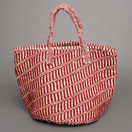 (ケニア)　サイザルバッグ　アクリル柄編み　10インチ　(ホワイト x 臙脂)　No.7