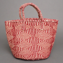 (ケニア)　サイザルバッグ　アクリル柄編み　10インチ　(ホワイト x 臙脂)　No.9