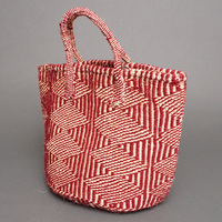 (ケニア)　サイザルバッグ　アクリル柄編み　10インチ　(ホワイト x 臙脂)　No.9