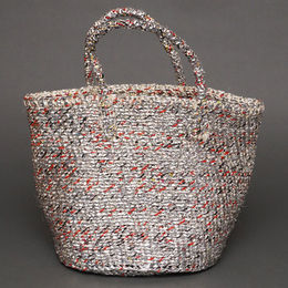 ケニア　サイザル&ビニールバッグ　9インチ　(シルバー/レッド)