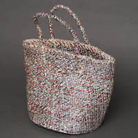 ケニア　サイザル&ビニールバッグ　9インチ　(シルバー/レッド)