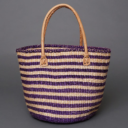 ケニア　サイザルバッグ　8インチ　ミックスカラー　レザーショートハンドル　No.1