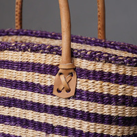 ケニア　サイザルバッグ　8インチ　ミックスカラー　レザーショートハンドル　No.1