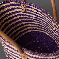 ケニア　サイザルバッグ　8インチ　ミックスカラー　レザーショートハンドル　No.1