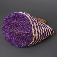 ケニア　サイザルバッグ　8インチ　ミックスカラー　レザーショートハンドル　No.1