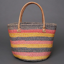 ケニア　サイザルバッグ　8インチ　ミックスカラー　レザーショートハンドル　No.2