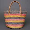 ケニア　サイザルバッグ　8インチ　ミックスカラー　レザーショートハンドル　No.2