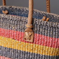 ケニア　サイザルバッグ　8インチ　ミックスカラー　レザーショートハンドル　No.2