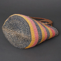 ケニア　サイザルバッグ　8インチ　ミックスカラー　レザーショートハンドル　No.2